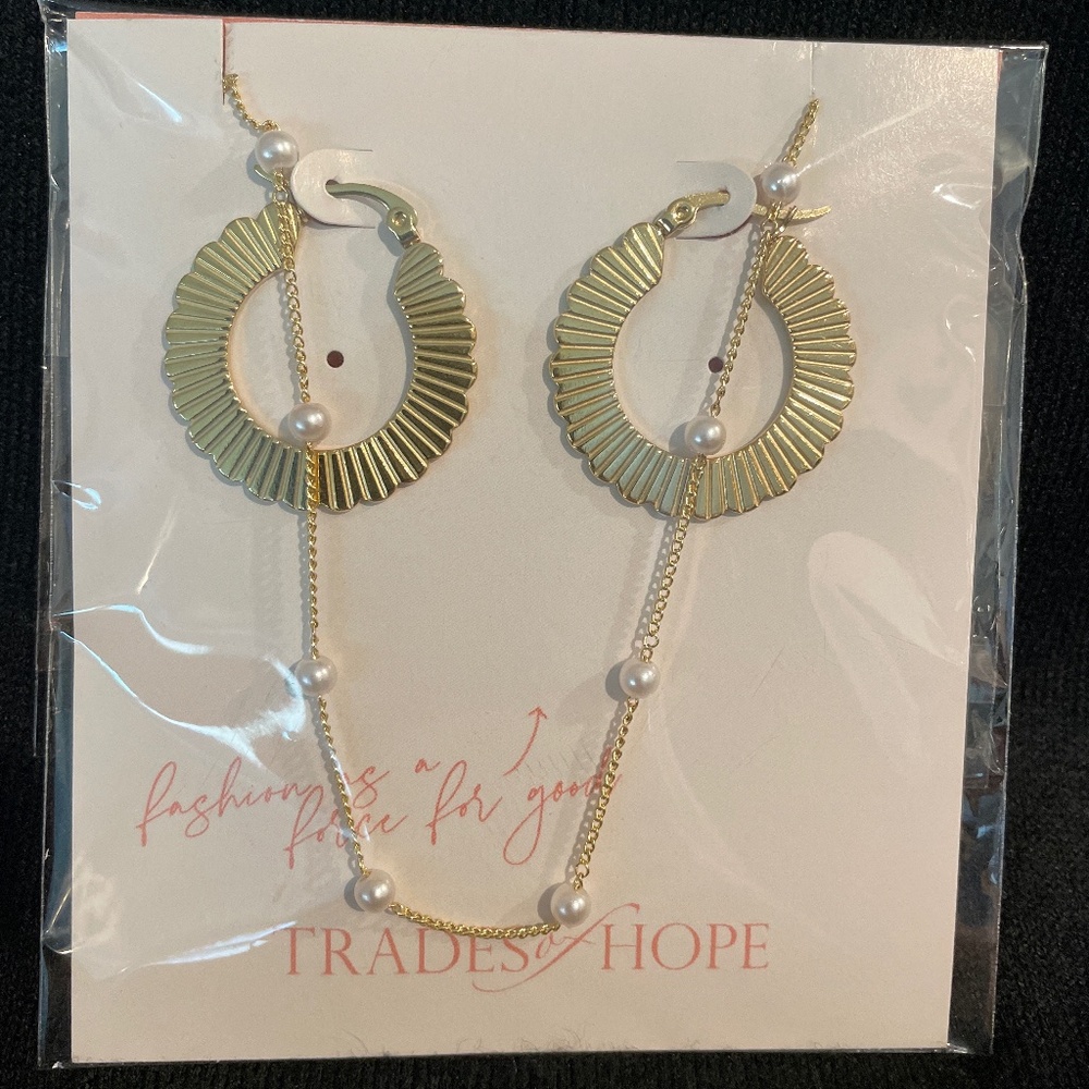Golden Earrings and Faux Pearl Necklace Set